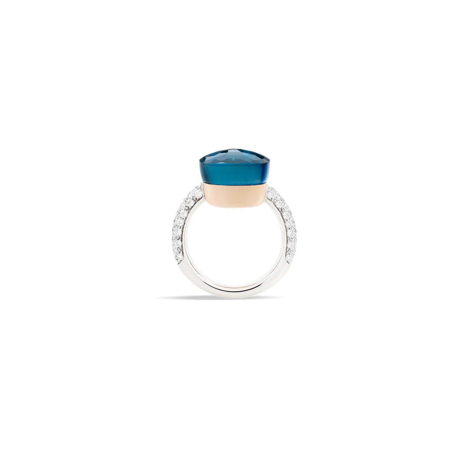 Pomellato Nudo Classic 18ct White & Rose Gold London Blue Topaz & 0.70ct Diamond Ring  - Ring Size P
