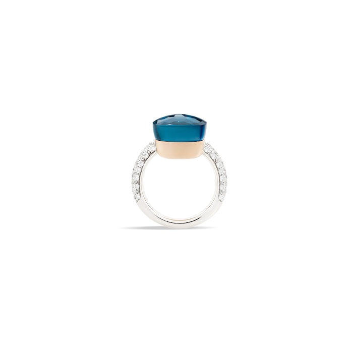 Pomellato Nudo Classic 18ct White & Rose Gold London Blue Topaz & 0.70ct Diamond Ring