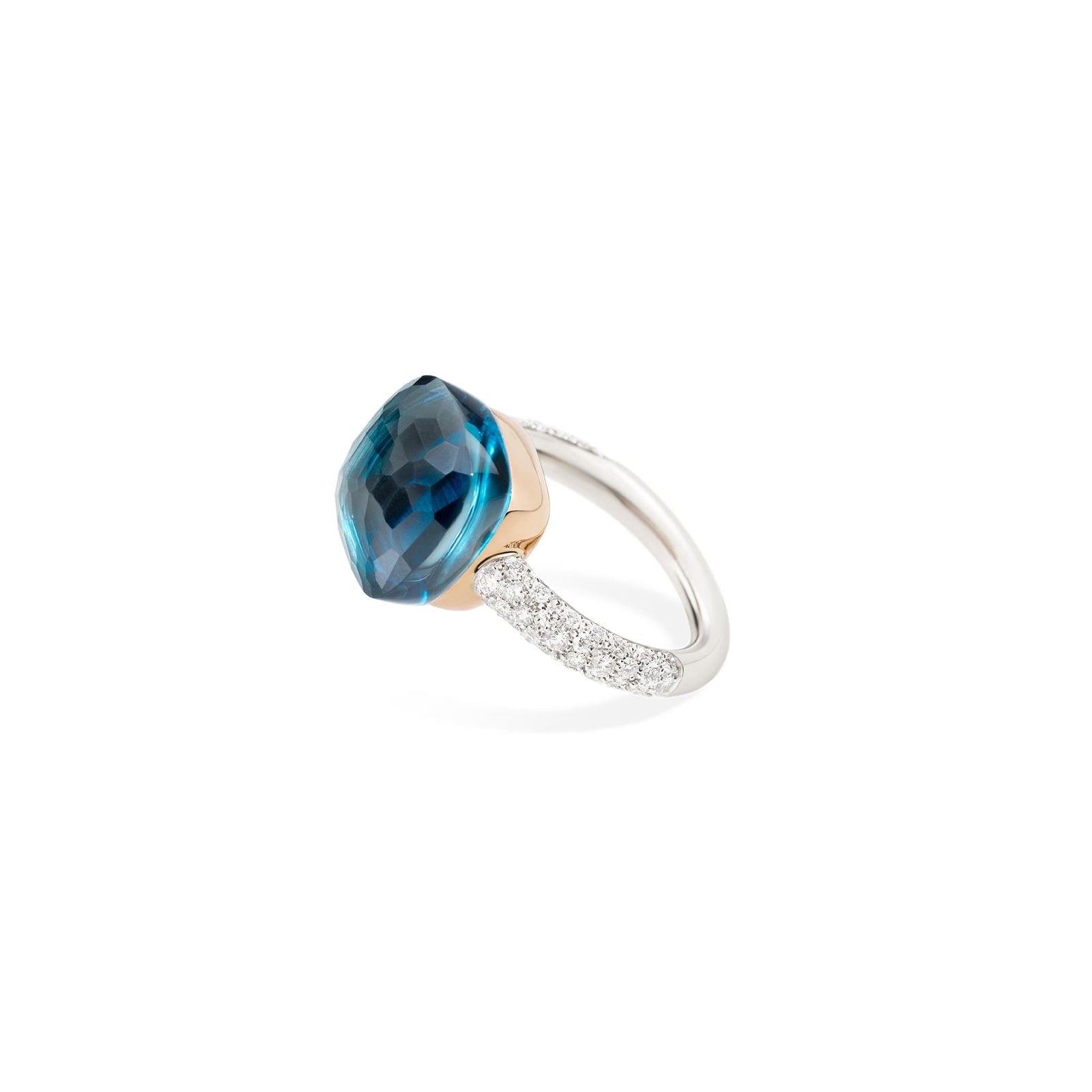 Pomellato Nudo Classic 18ct White & Rose Gold London Blue Topaz & 0.70ct Diamond Ring  - Ring Size P