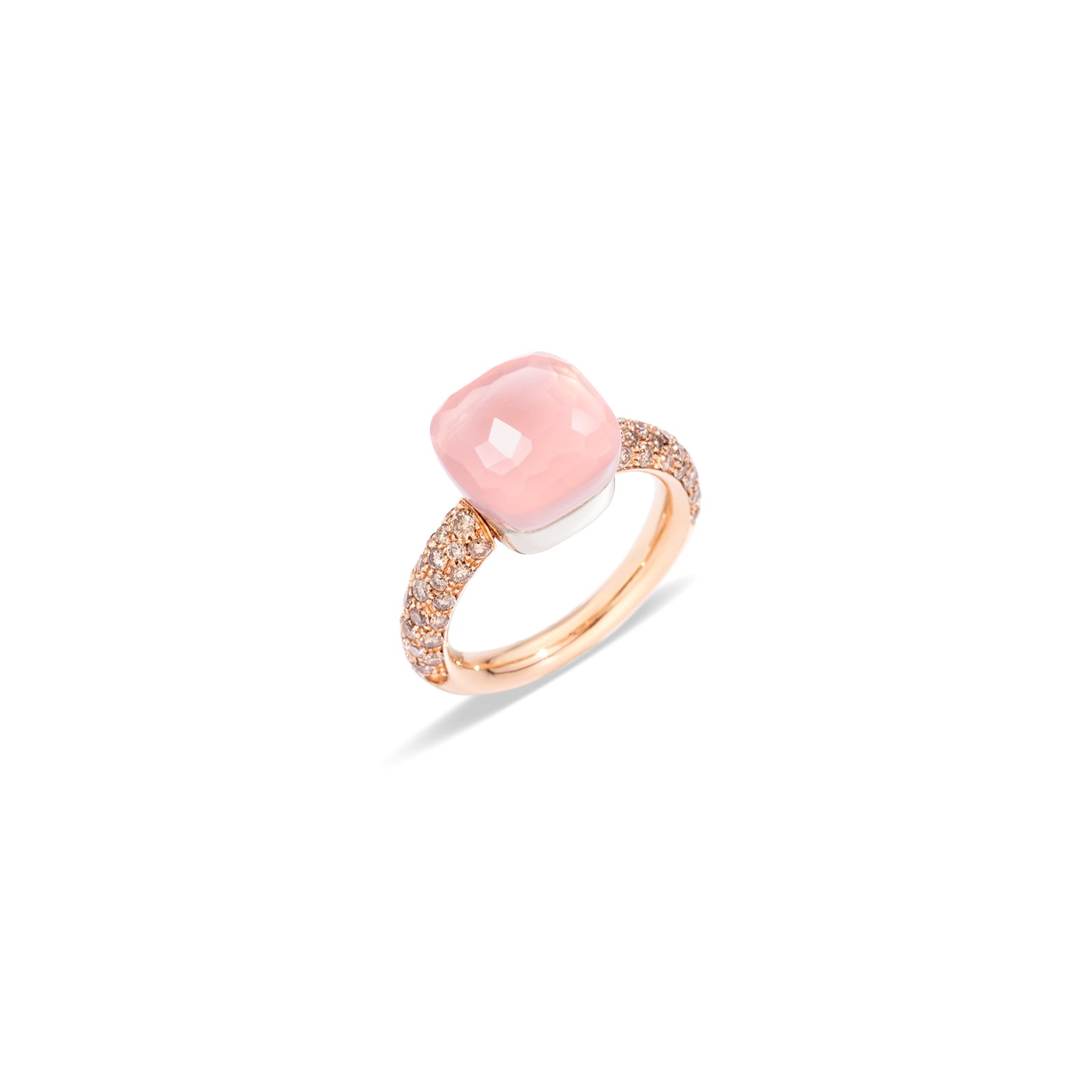 Nudo Classic 18ct Rose & White Gold Rose Quartz & 0.70ct Diamond Ring - Ring Size N