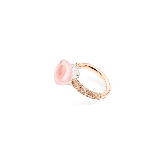 Pomellato Nudo Classic 18ct Rose & White Gold Rose Quartz & 0.70ct Diamond Ring