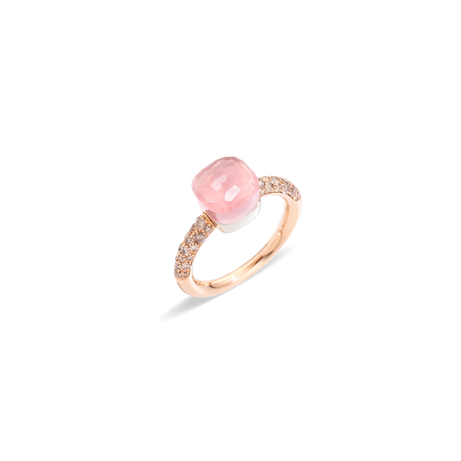Nudo Petit 18ct Rose & White Gold Rose Quartz & 0.50ct Brown Diamond Ring - Ring Size M