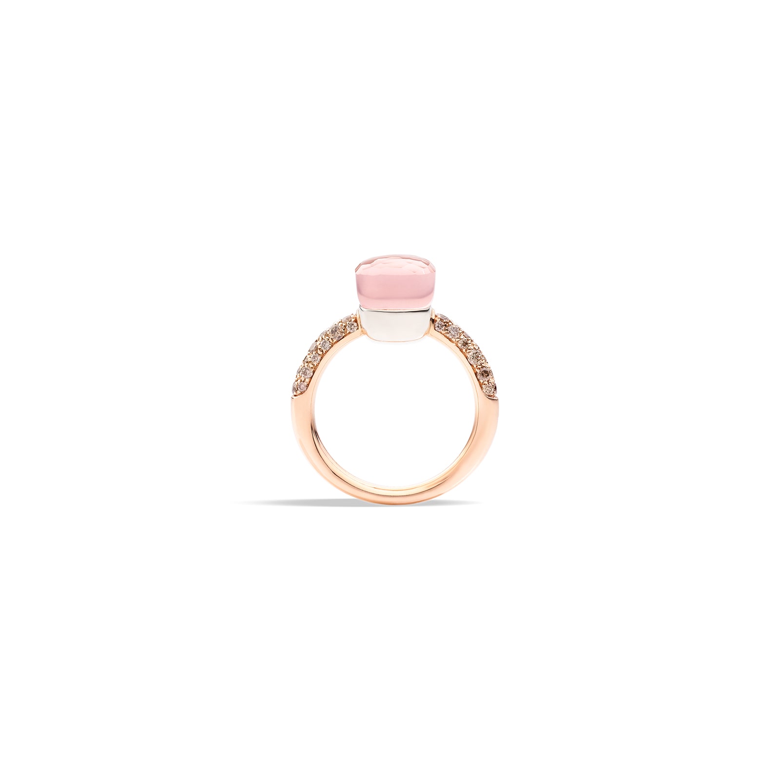 Pomellato Nudo Petit 18ct Rose & White Gold Rose Quartz & 0.50ct Brown Diamond Ring - Ring Size Q