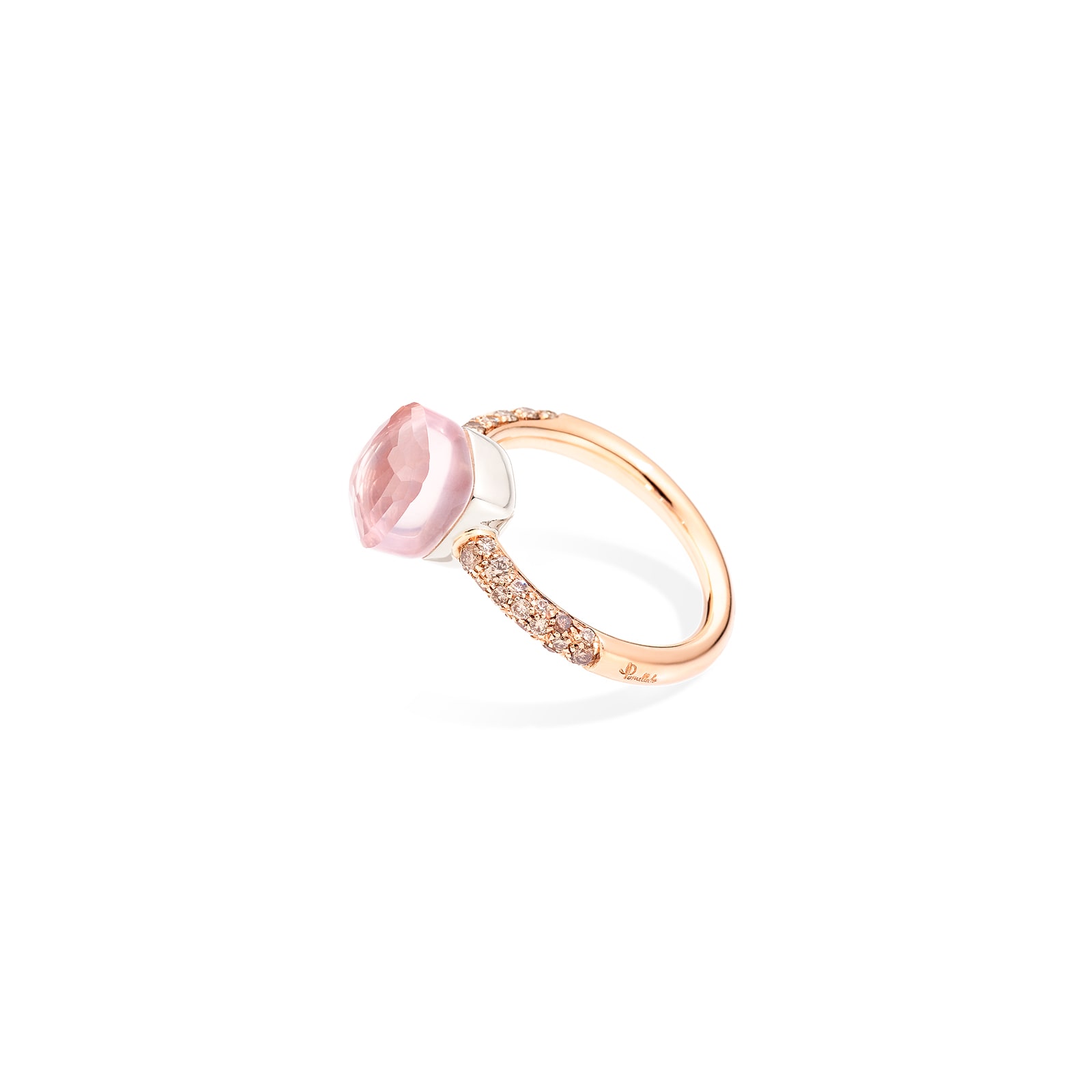 Pomellato Nudo Petit 18ct Rose & White Gold Rose Quartz & 0.50ct Brown Diamond Ring - Ring Size Q