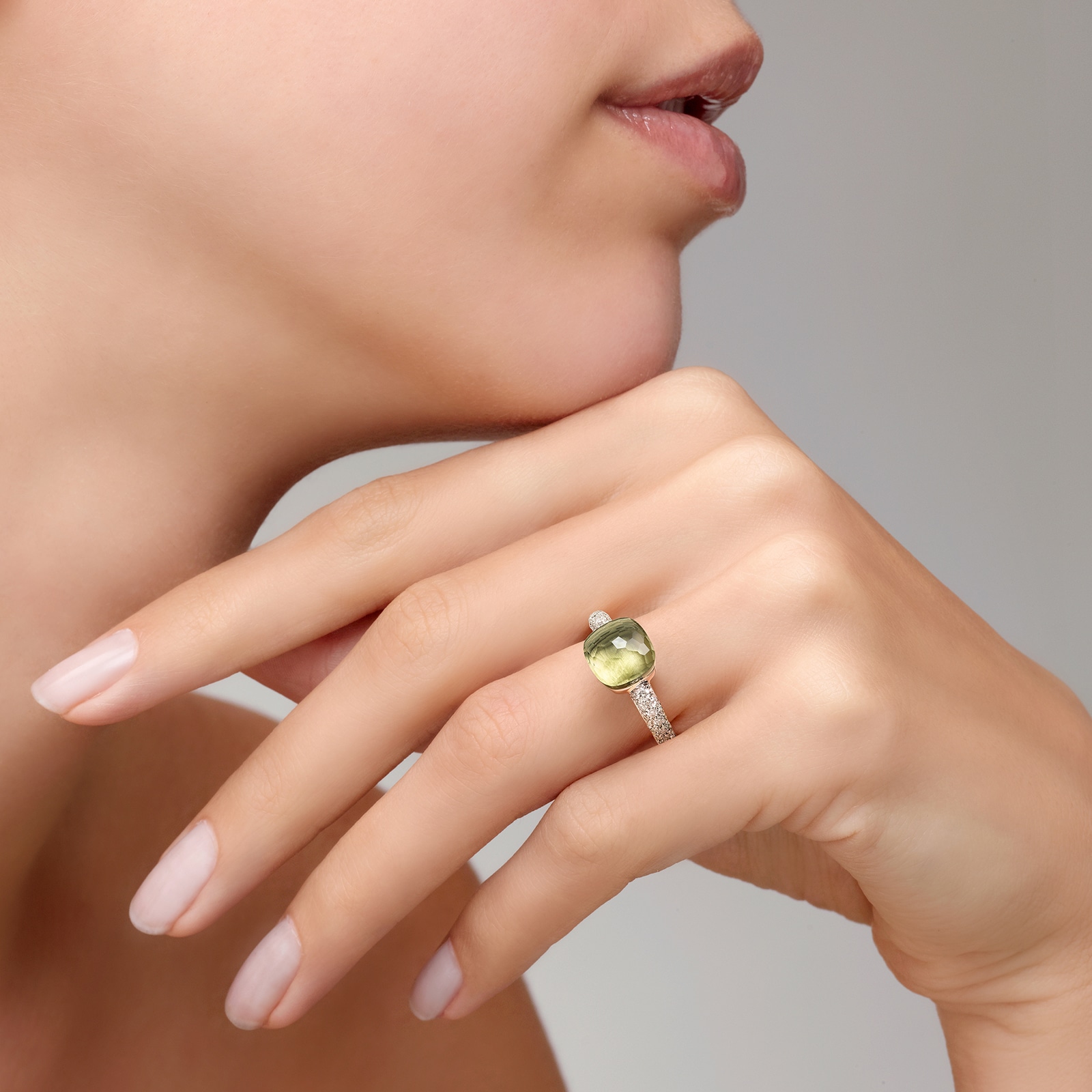 Pomellato Nudo Petit 18ct Rose & White Gold Prasiolite 0.45ct Diamond Ring