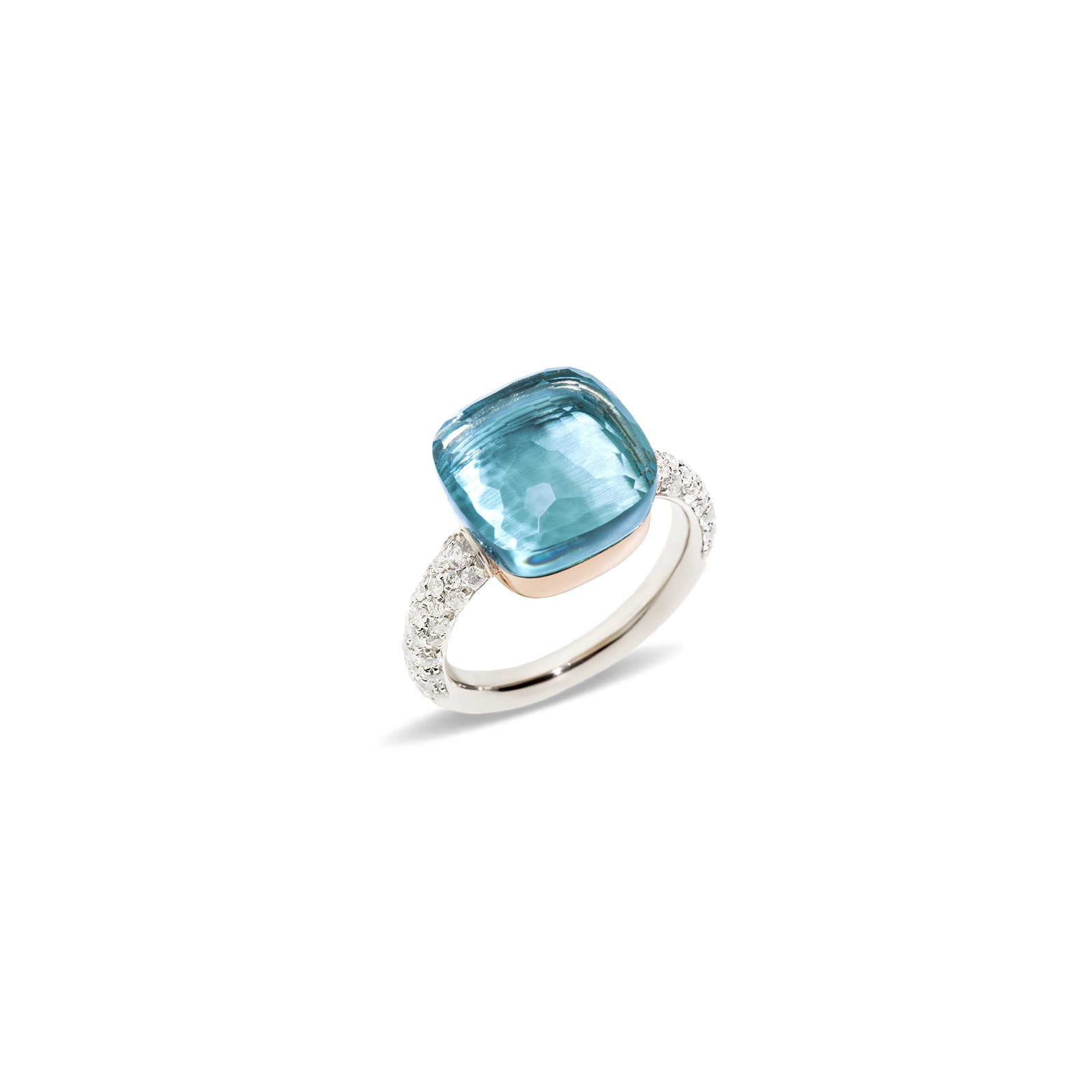 Pomellato Nudo Maxi 18ct White & Rose Gold Blue Topaz & 0.70ct Diamond Ring - Ring Size P Pomellato Nudo Maxi 18ct White & Rose Gold Blue Topaz & 0.70ct Diamond Ring - Ring Size P