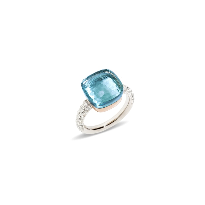 Pomellato Nudo Maxi 18ct White & Rose Gold Blue Topaz & 0.70ct Diamond Ring