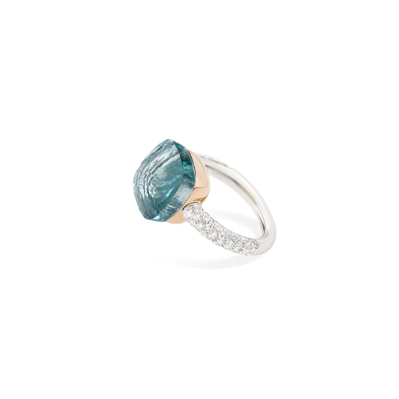 Pomellato Nudo Maxi 18ct White & Rose Gold Blue Topaz & 0.70ct Diamond Ring - Ring Size P Pomellato Nudo Maxi 18ct White & Rose Gold Blue Topaz & 0.70ct Diamond Ring - Ring Size P