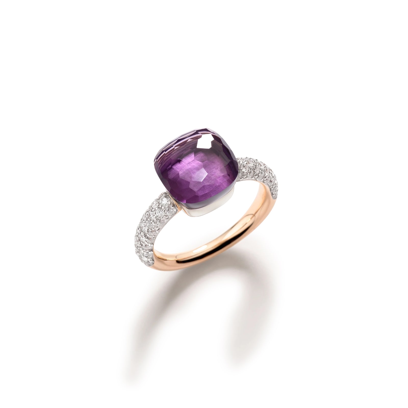 Pomellato 18K Rose & Whtie Gold Nudo Classic Diamond & Amethyst Ring