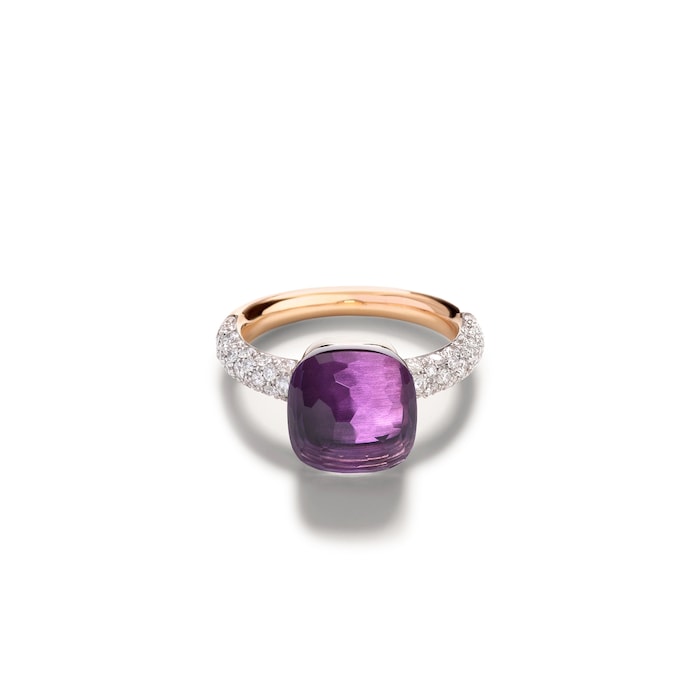 Pomellato 18K Rose & Whtie Gold Nudo Classic Diamond & Amethyst Ring