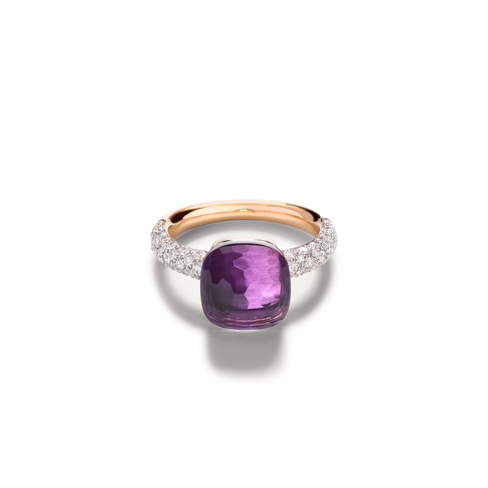 Pomellato 18K Rose & Whtie Gold Nudo Classic Diamond & Amethyst Ring