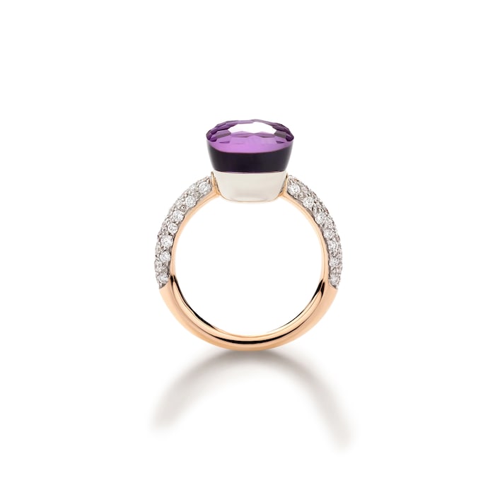 Pomellato 18K Rose & Whtie Gold Nudo Classic Diamond & Amethyst Ring