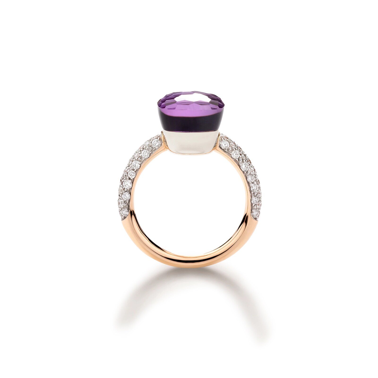 Pomellato 18K Rose & Whtie Gold Nudo Classic Diamond & Amethyst Ring