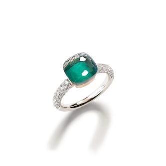 Pomellato 18K White & Rose Gold Nudo Classic Diamond, Blue Topaz & Agate Ring