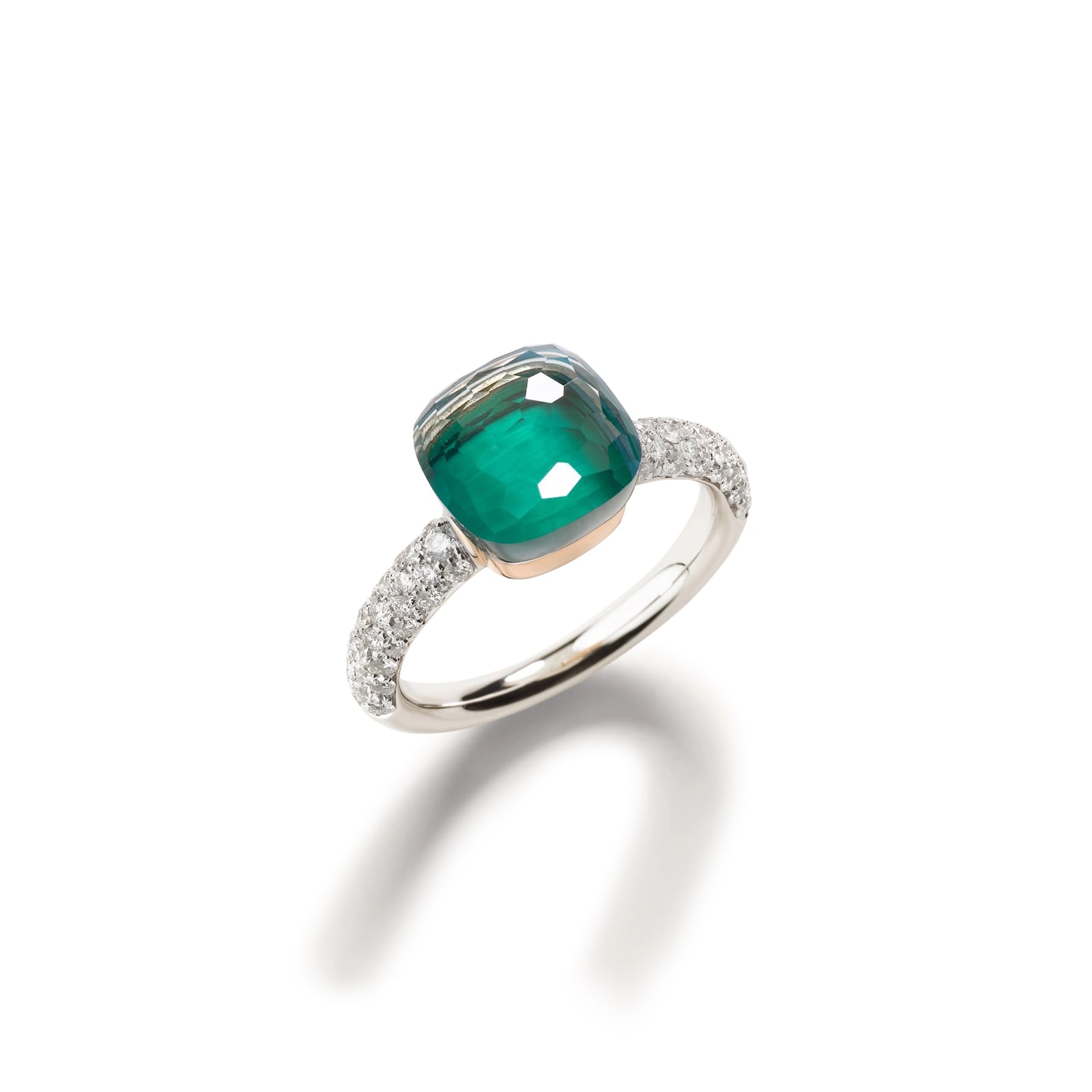 Pomellato 18K White & Rose Gold Nudo Classic Diamond, Blue Topaz & Agate Ring