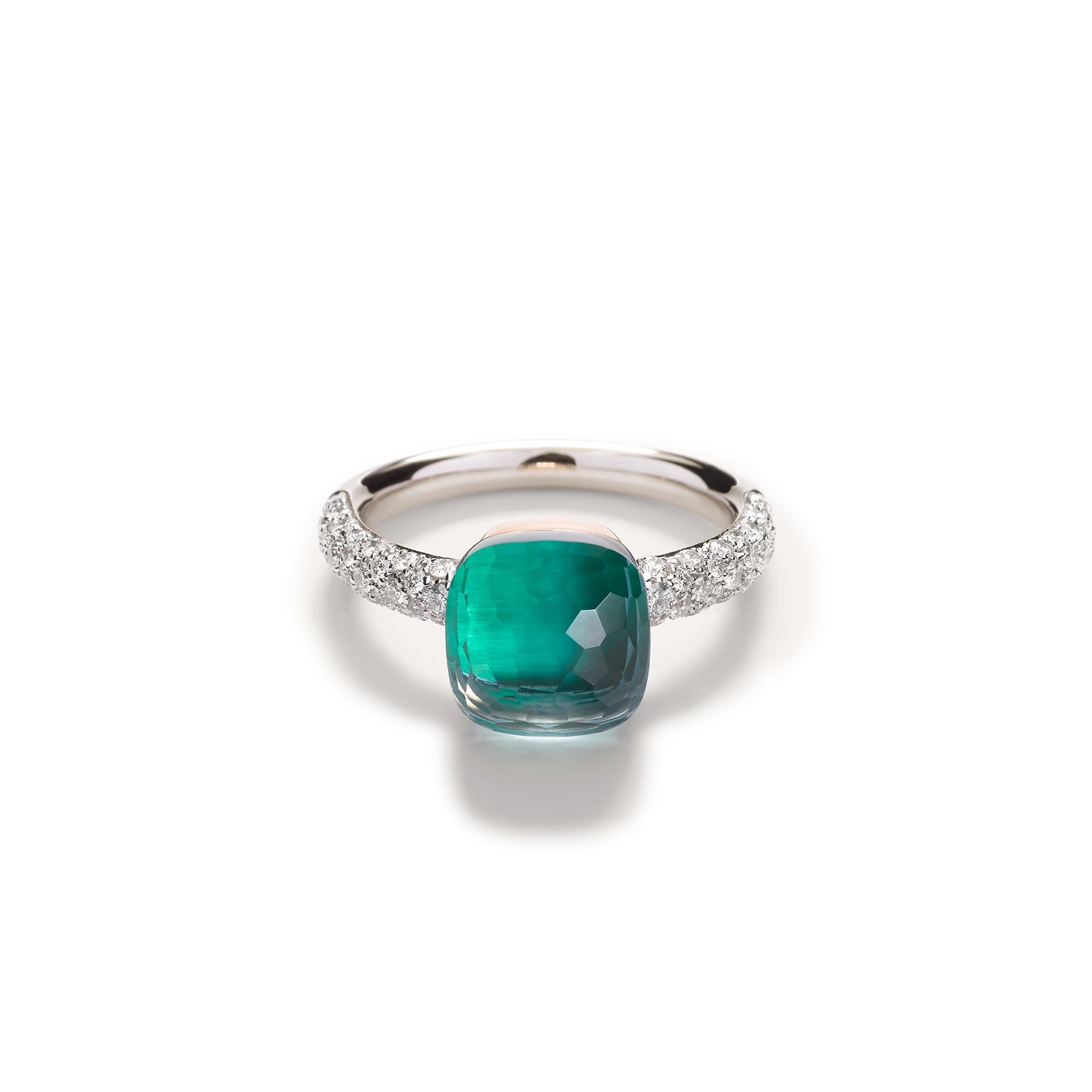 Pomellato 18K White & Rose Gold Nudo Classic Diamond, Blue Topaz & Agate Ring