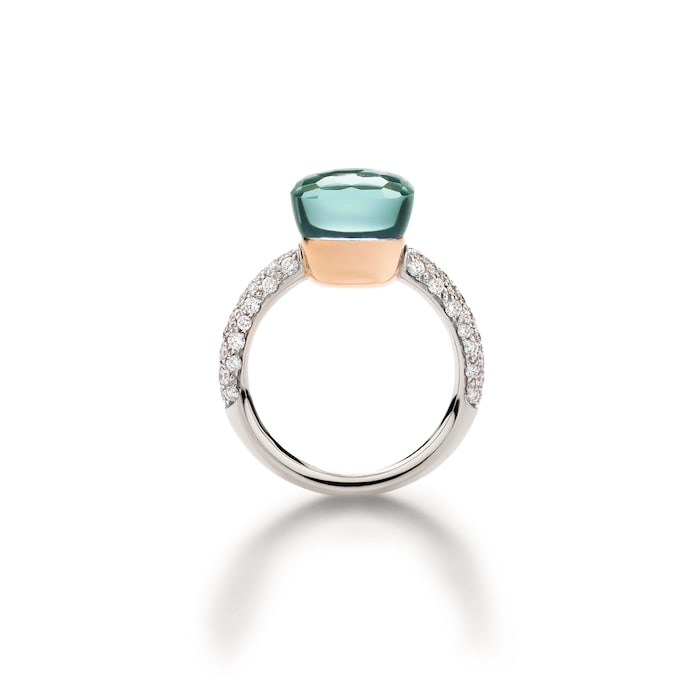 Pomellato 18K White & Rose Gold Nudo Classic Diamond, Blue Topaz & Agate Ring
