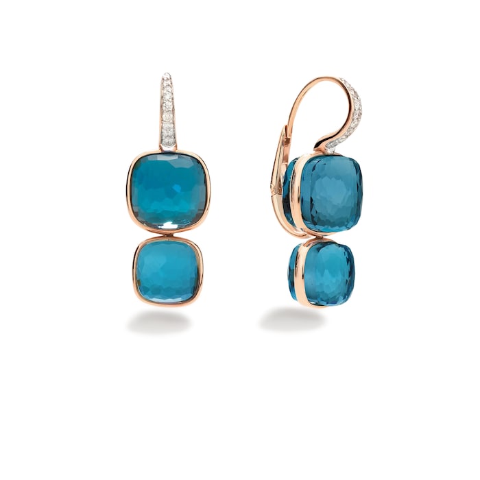 Pomellato 18K Rose Gold Nudo Diamond & London Blue Topaz Drop Earrings