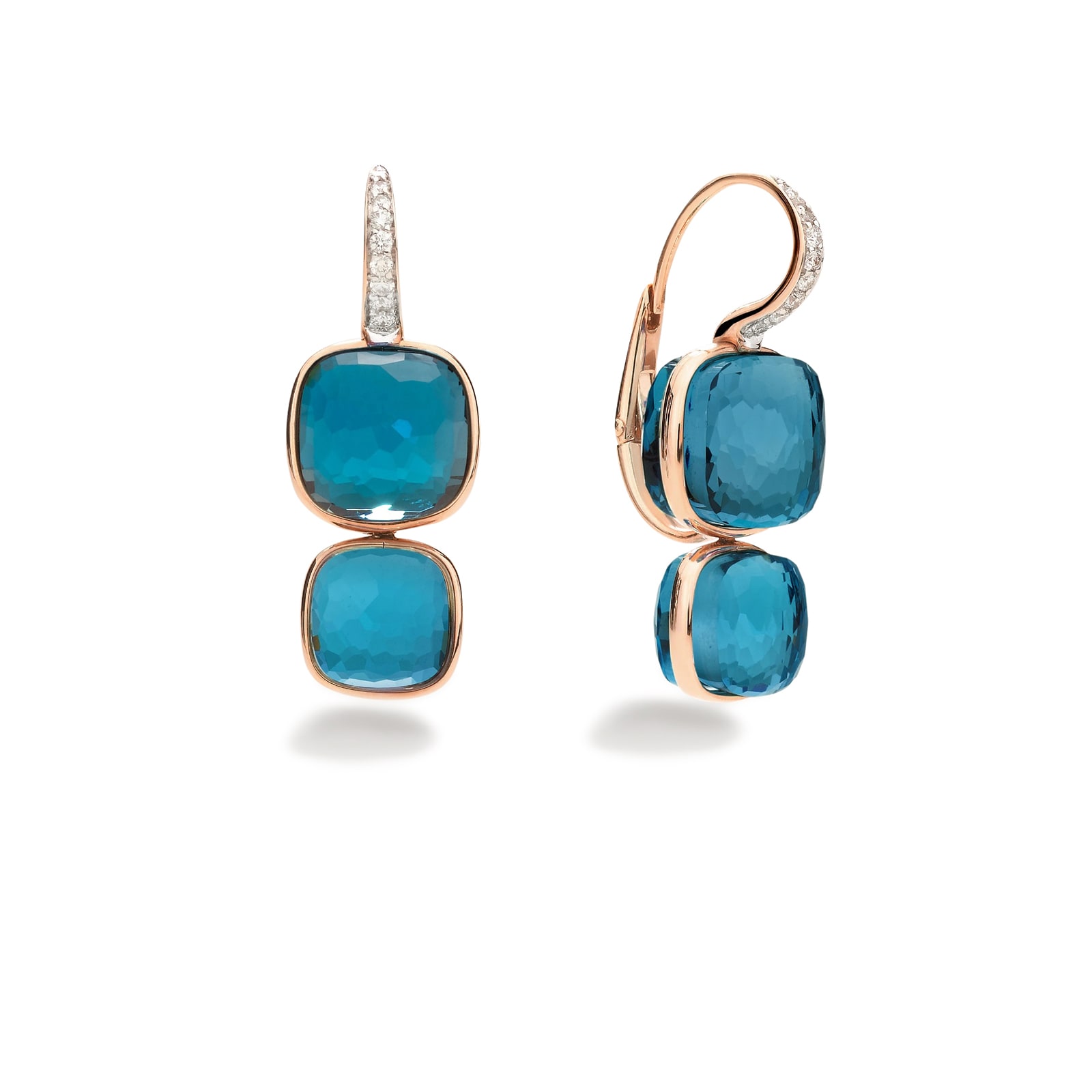 Pomellato 18K Rose Gold Nudo Diamond & London Blue Topaz Drop Earrings