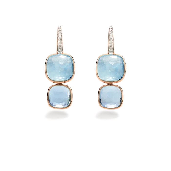 Pomellato 18K Rose Gold Nudo Diamond & Sky Blue Topaz Drop Earrings