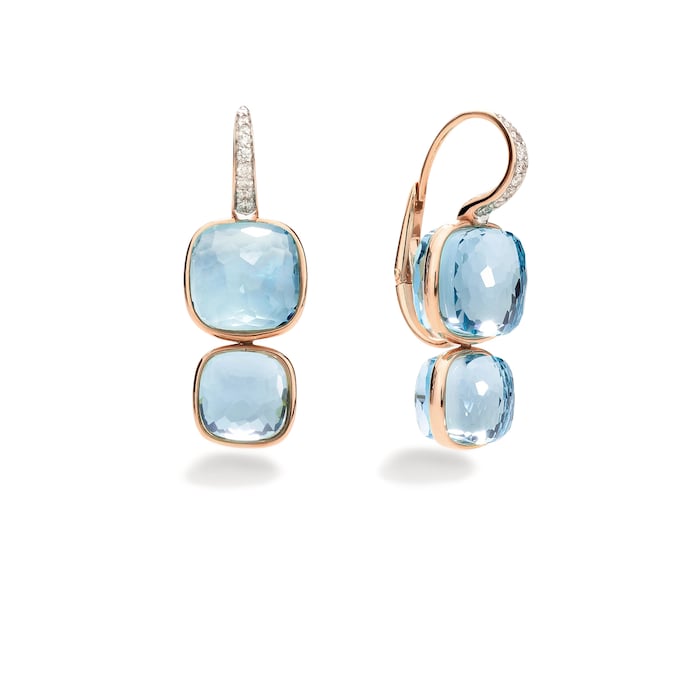 Pomellato 18K Rose Gold Nudo Diamond & Sky Blue Topaz Drop Earrings