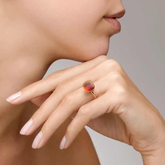 Pomellato 18K Rose & White Gold Nudo Gele Classic Citrine & Carnelian Ring - Size