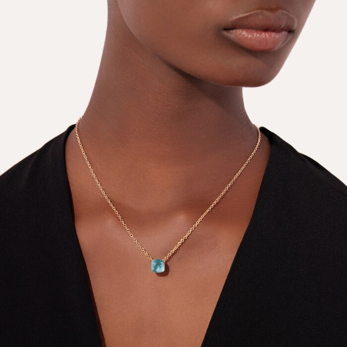 Pomellato 18K Rose & White Gold Nudo Petit Sky Blue Topaz Pendant Necklace