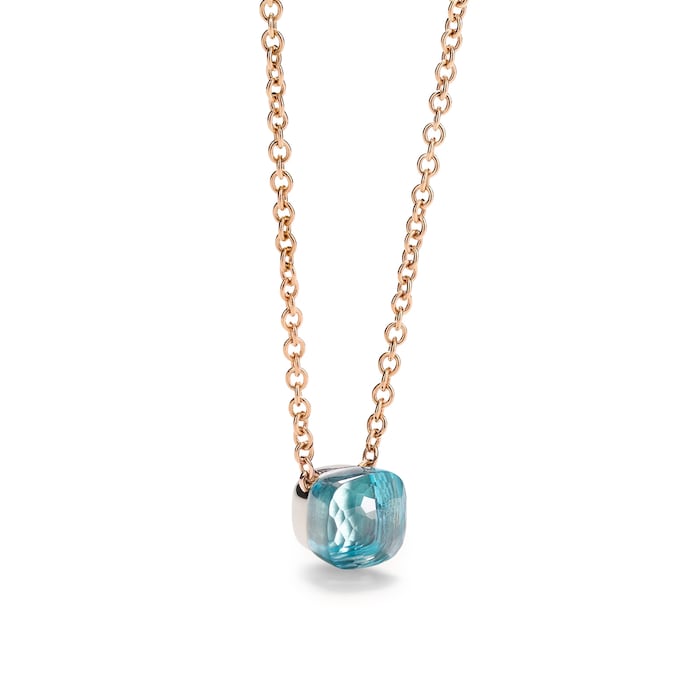 Pomellato 18K Rose & White Gold Nudo Petit Sky Blue Topaz Pendant Necklace