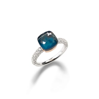 Pomellato 18K White & Rose Gold Nudo Classic Diamond, London Blue Topaz & Turquoise Ring - Size 6.75 Pomellato 18K White & Rose Gold Nudo Classic Diamond, London Blue Topaz & Turquoise Ring - Size 6.75