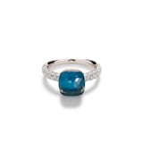 Pomellato 18K White & Rose Gold Nudo Classic Diamond, London Blue Topaz & Turquoise Ring - Size 6.75