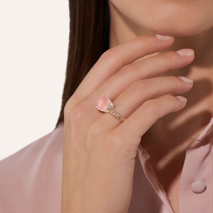 Pomellato 18K Rose & White Gold Nudo Classic Diamond, Rose Quartz & Chalcedony Ring