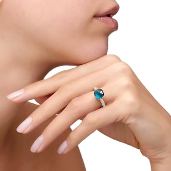 Pomellato 18ct White Gold Nudo Petit London Blue Topaz & 0.40ct Diamond Ring