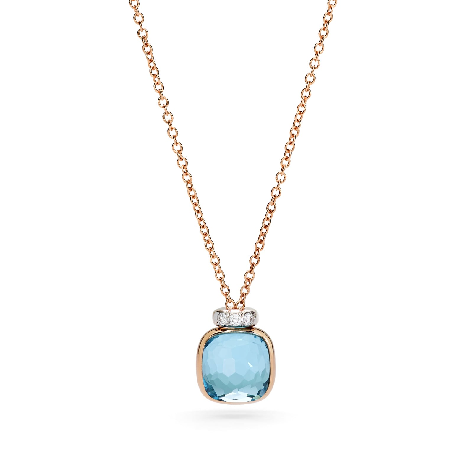 Pomellato 18ct Rose Gold Nudo Sky Blue Topaz & 0.02ct Diamond Pendant Necklace