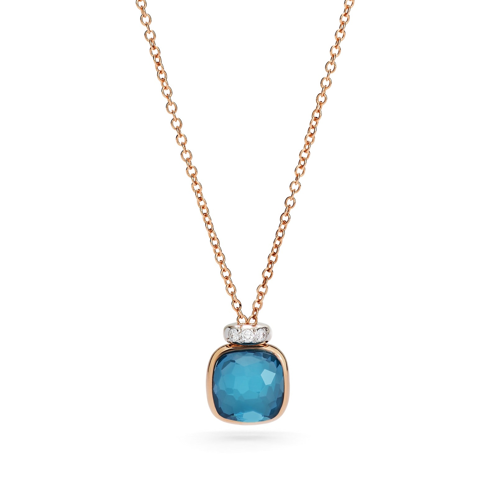 Pomellato 18ct Rose Gold Nudo London Blue Topaz & 0.02ct Diamond Pendant Necklace