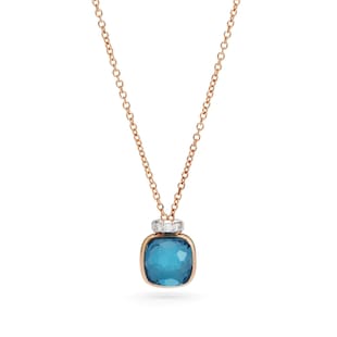 Pomellato 18ct Rose Gold Nudo London Blue Topaz & 0.02ct Diamond Pendant Necklace