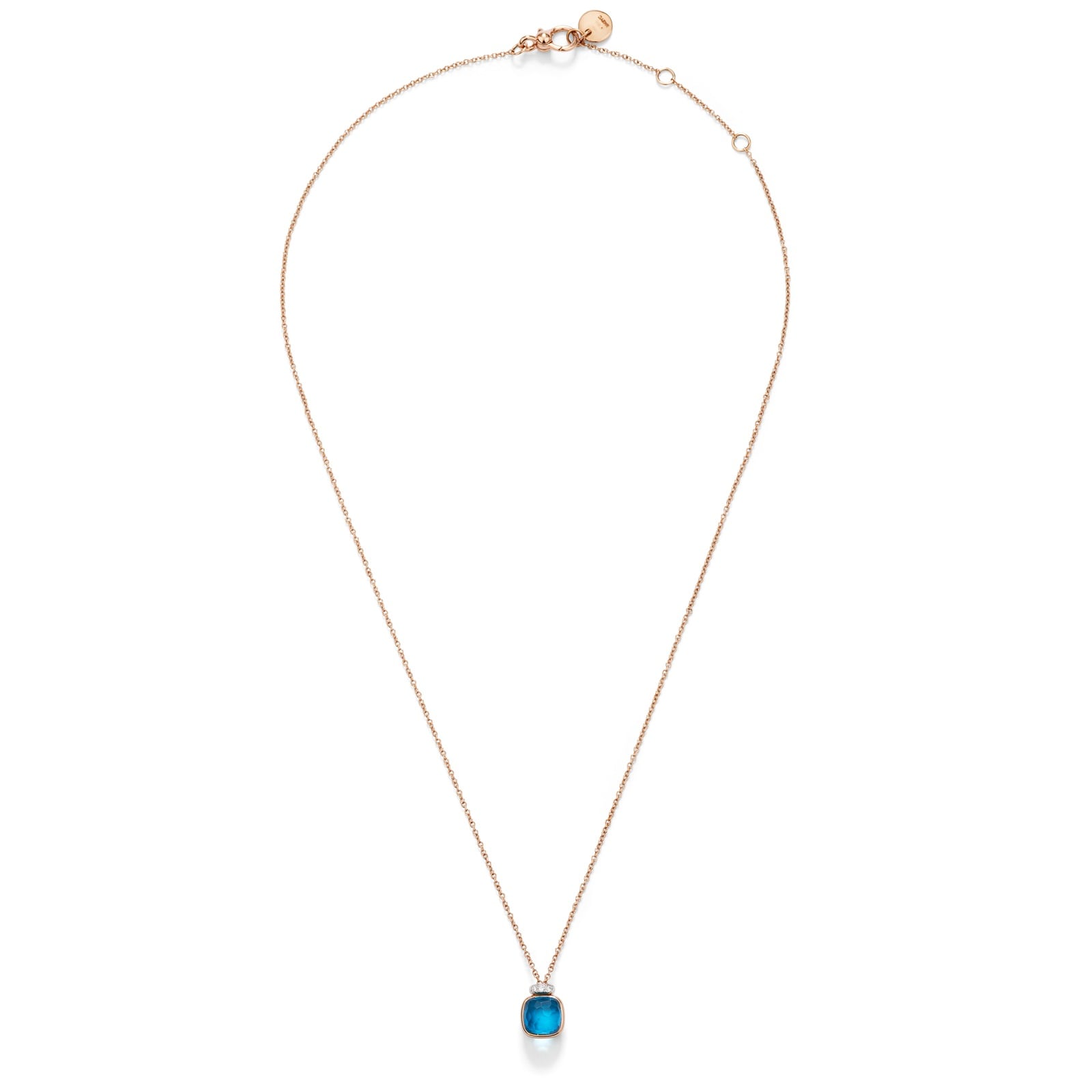 Pomellato 18ct Rose Gold Nudo London Blue Topaz & 0.02ct Diamond Pendant Necklace