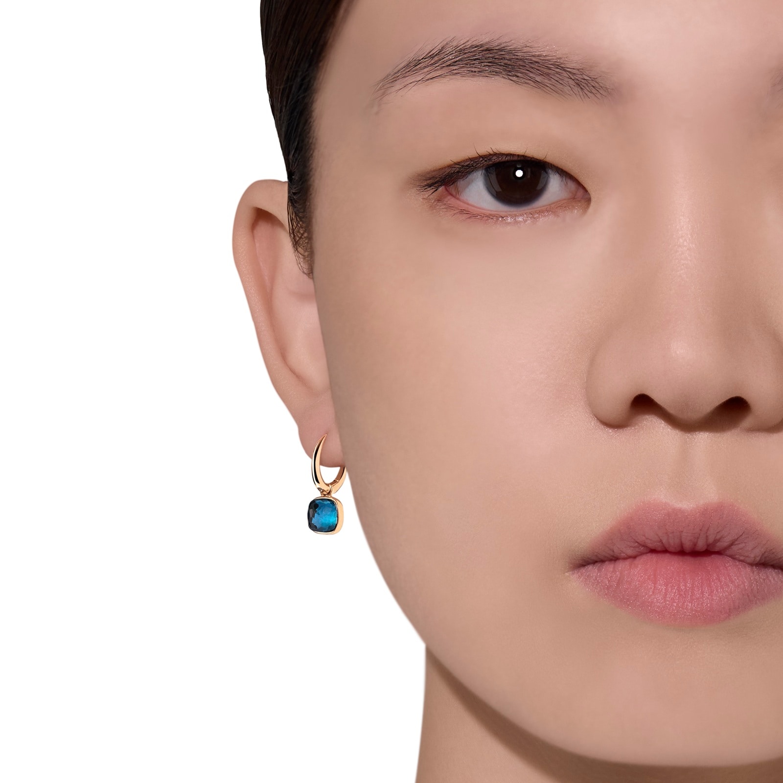 Pomellato 18ct Rose Gold Nudo London Blue Topaz Drop Earrings Pomellato 18ct Rose Gold Nudo London Blue Topaz Drop Earrings