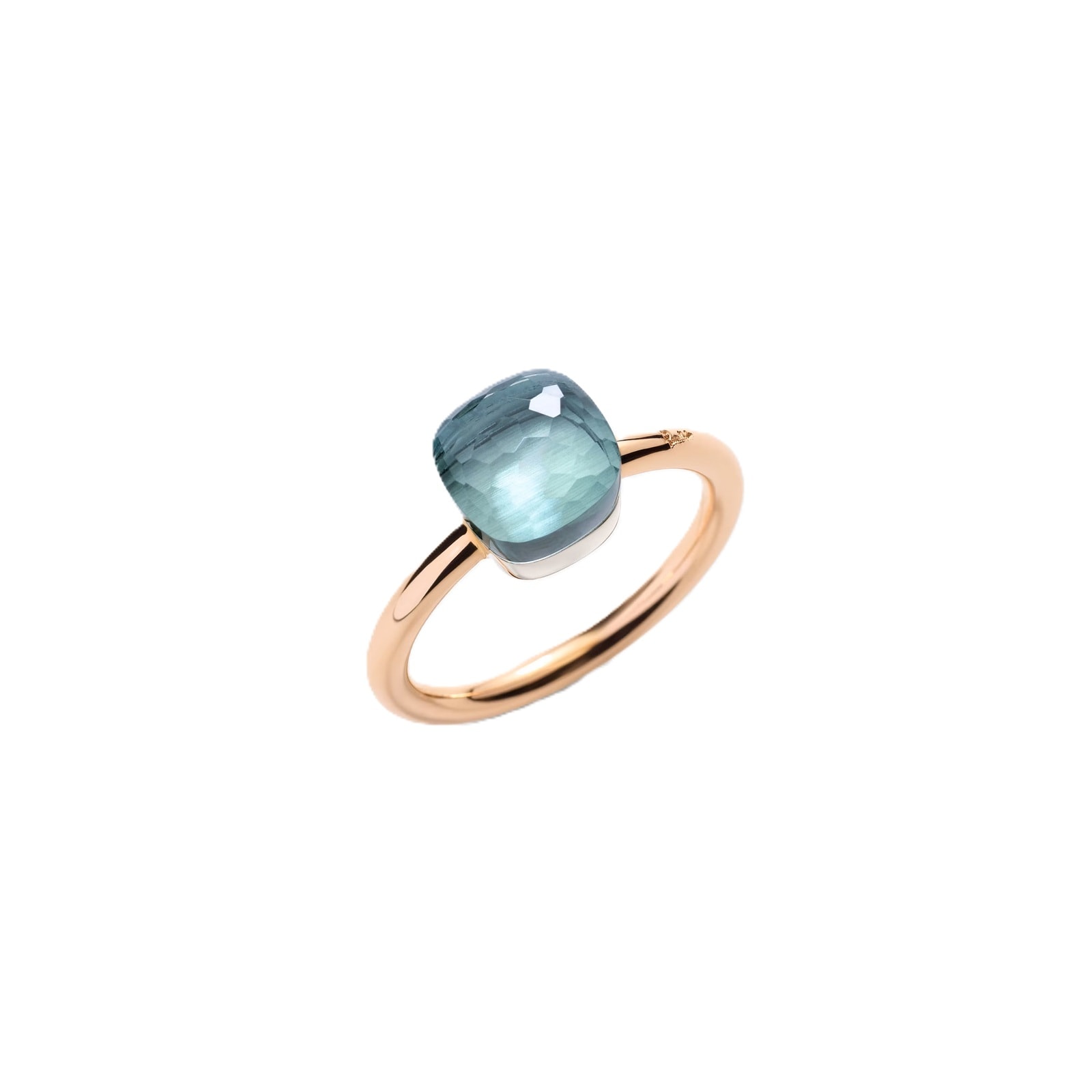 Pomellato 18K Rose Gold Nudo Petit 6.50cttw Blue Topaz Cushion Ring - Ring Size 53