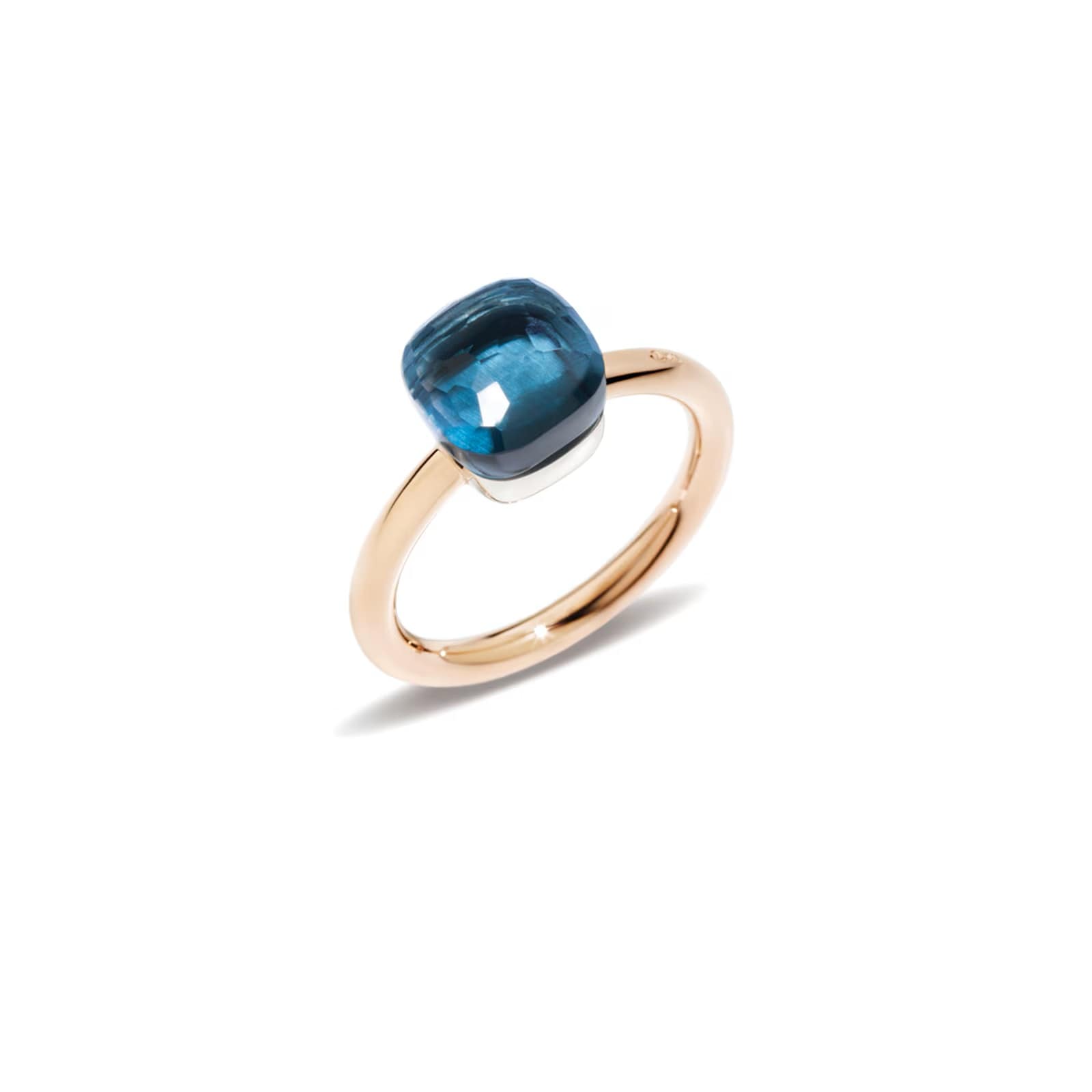 Pomellato 18K Rose Gold Nudo Petit 6.50cttw London Blue Topaz Cushion Ring - Ring Size 54