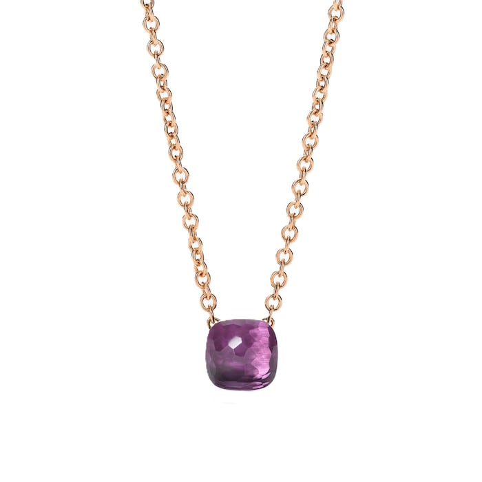 Pomellato 18K Rose Gold Nudo Petit 4.80cttw Amethyst Cushion Pendant Necklace