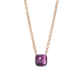 Pomellato 18K Rose Gold Nudo Petit 4.80cttw Amethyst Cushion Pendant Necklace