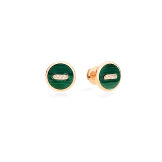Pomellato 18K Rose Gold Pom Pom Dot Diamond & Malachite Stud Earrings