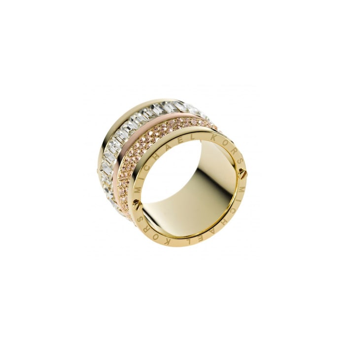 Michael Kors Tri-Tone Pave Barrel Ring - Ring Size 8