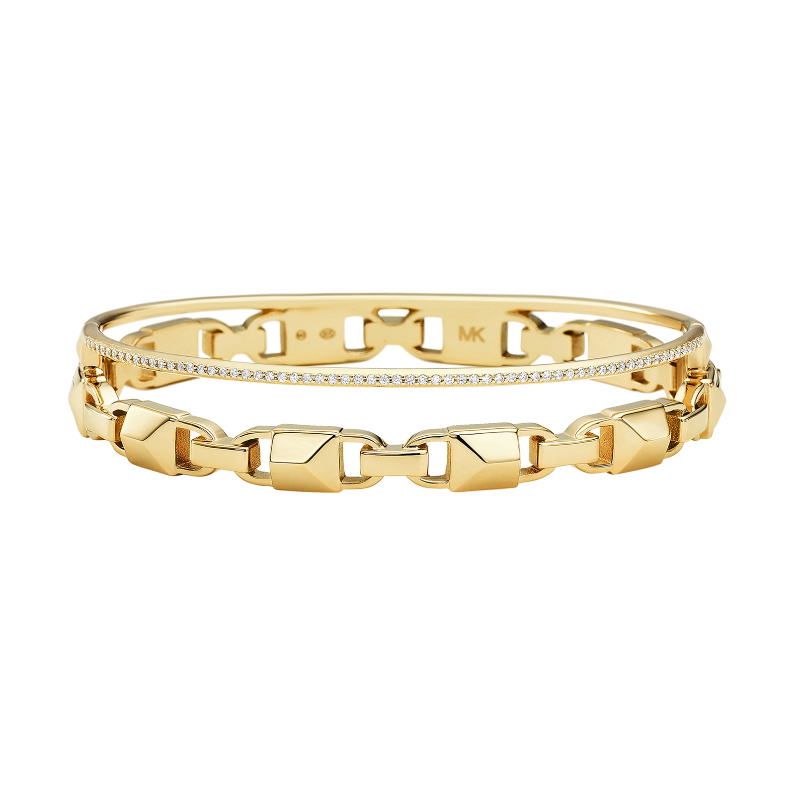 Michael Kors Mercer Link 14ct Yellow Gold Plated Hinged Bangle Size ...