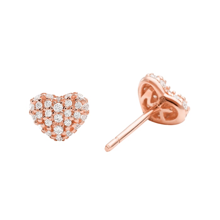 Michael Kors Pave 14ct Rose Gold Plated Heart Stud Earrings