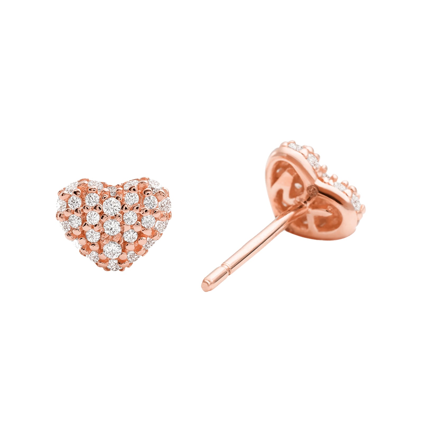 Michael Kors Pave 14ct Rose Gold Plated Heart Stud Earrings