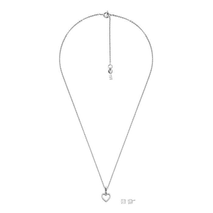 Michael Kors Sterling Silver Open Heart Pendant & Earrings Set