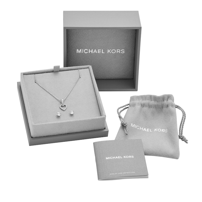 Michael Kors Sterling Silver Open Heart Pendant & Earrings Set