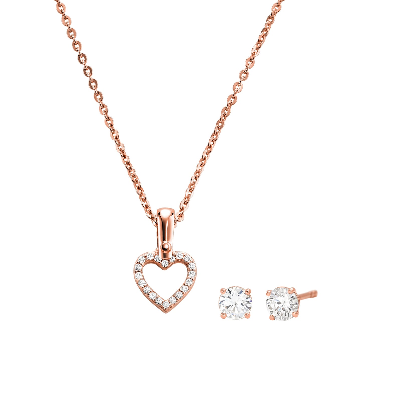 Michael Kors 14ct Rose Gold Plated Open Heart Pendant & Earrings Set  MKC1130AN791 | Goldsmiths