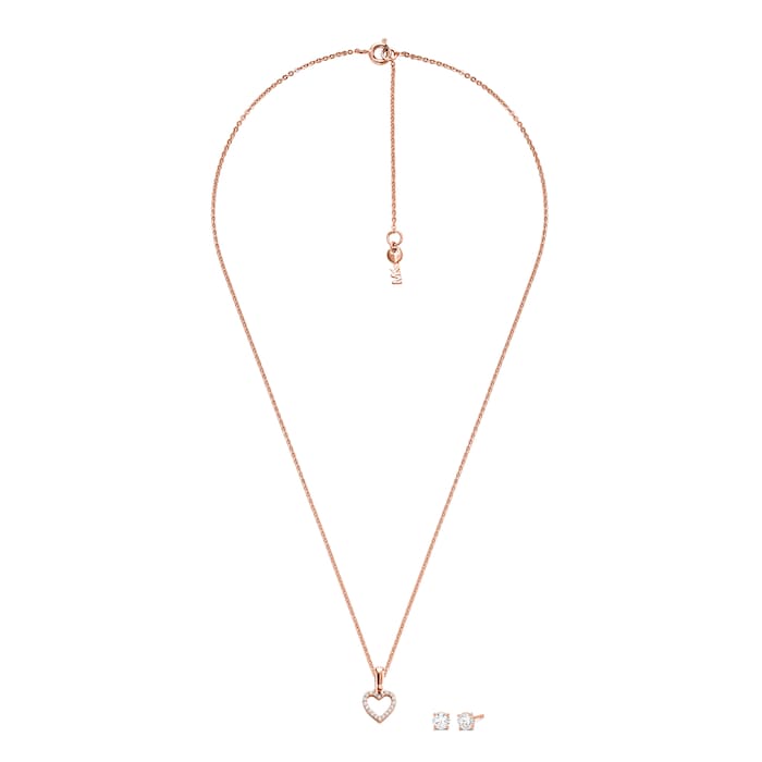 Michael Kors 14ct Rose Gold Plated Open Heart Pendant & Earrings Set